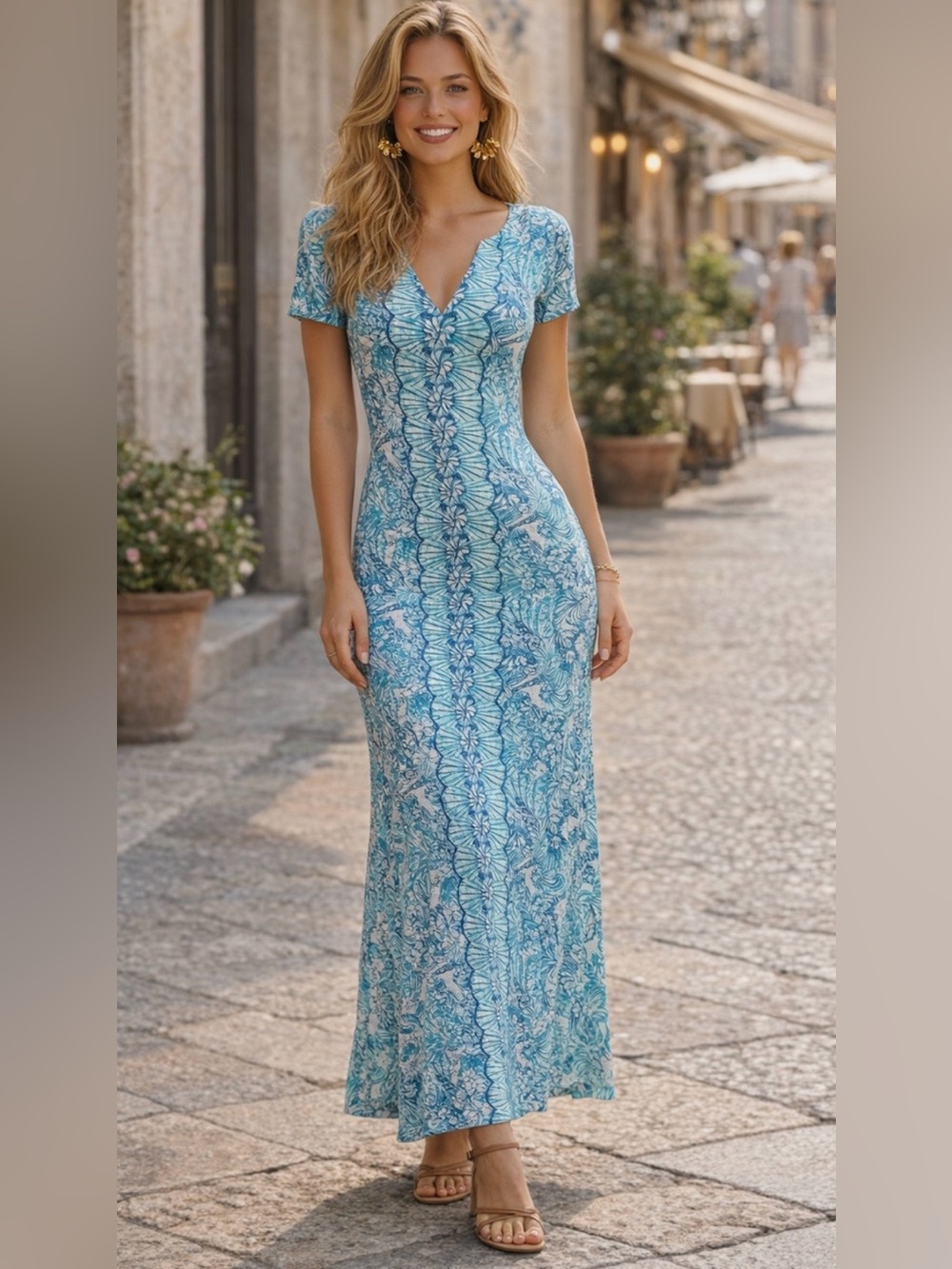 NWOT Lilly Pulitzer Sophiletta Maxi Dress in Amalfi Blue print, size Medium